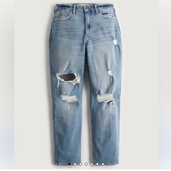NWT HOLLISTER Curvy High-Rise Mom Jean Distressed Medium to Light Wash - Picture 5 of 14